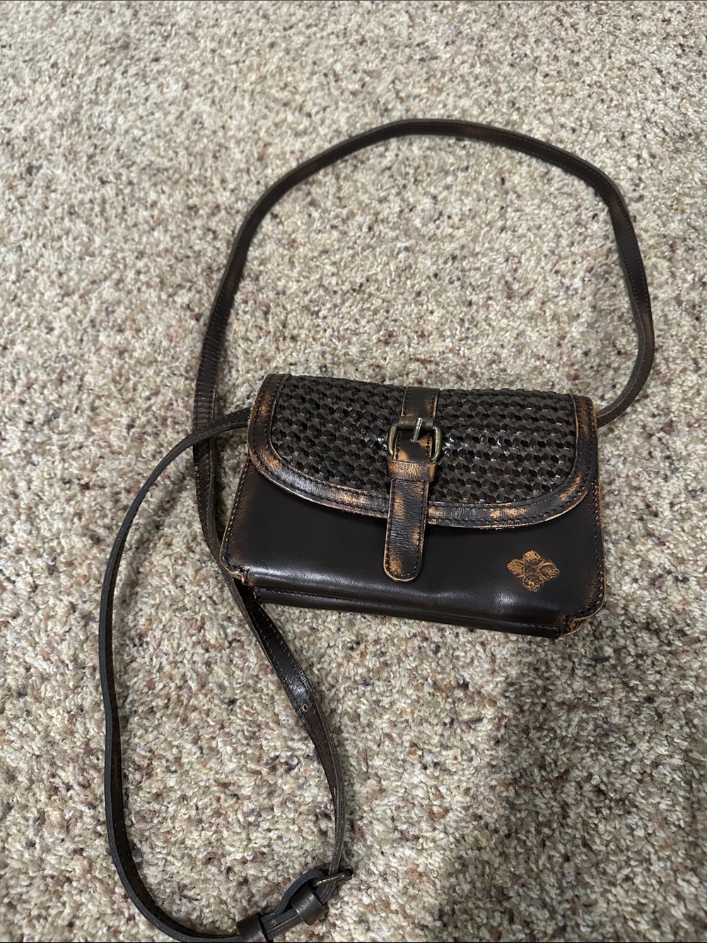 Patricia Nash Dark Brown Woven Leather Crossbody